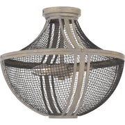 Quoizel Hallie 15in 2-Light Semi-Flush Mount | Modern Farmhouse Distressed Grey Wood and Metal Mesh | Foyer & Hallway | Model HLE1715DGW