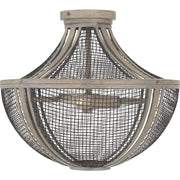 Quoizel Hallie 15in 2-Light Semi-Flush Mount | Modern Farmhouse Distressed Grey Wood and Metal Mesh | Foyer & Hallway | Model HLE1715DGW