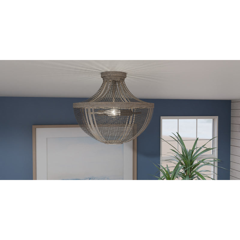 Quoizel Hallie 15in 2-Light Semi-Flush Mount | Modern Farmhouse Distressed Grey Wood and Metal Mesh | Foyer & Hallway | Model HLE1715DGW