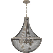 Quoizel Hallie 22in 4-Light Pendant | Modern Farmhouse Distressed Grey Wood and Metal Mesh | Foyer & Dining Room | 22 x 22 x 27 in | Model HLE2822DGW