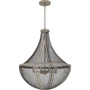 Quoizel Hallie 22in 4-Light Pendant | Modern Farmhouse Distressed Grey Wood and Metal Mesh | Foyer & Dining Room | 22 x 22 x 27 in | Model HLE2822DGW