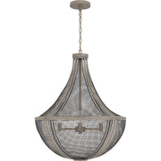 Quoizel Hallie 22in 4-Light Pendant | Modern Farmhouse Distressed Grey Wood and Metal Mesh | Foyer & Dining Room | 22 x 22 x 27 in | Model HLE2822DGW