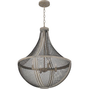 Quoizel Hallie 22in 4-Light Pendant | Modern Farmhouse Distressed Grey Wood and Metal Mesh | Foyer & Dining Room | 22 x 22 x 27 in | Model HLE2822DGW