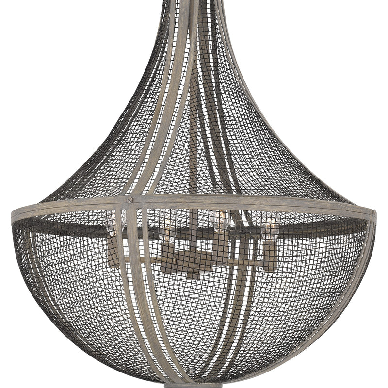 Quoizel Hallie 22in 4-Light Pendant | Modern Farmhouse Distressed Grey Wood and Metal Mesh | Foyer & Dining Room | 22 x 22 x 27 in | Model HLE2822DGW