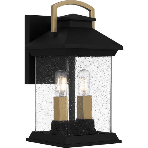 Quoizel Henderson 13in 2-Light Outdoor Wall Lantern | Modern Earth Black and Clear Seedy Glass | Front Door & Porch | Model HND8206EK