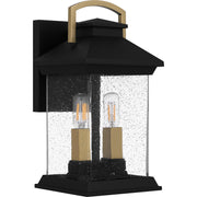 Quoizel Henderson 13in 2-Light Outdoor Wall Lantern | Modern Earth Black and Clear Seedy Glass | Front Door & Porch | Model HND8206EK