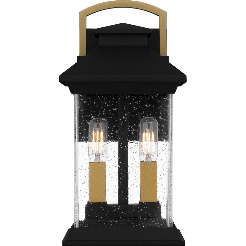 Quoizel Henderson 13in 2-Light Outdoor Wall Lantern | Modern Earth Black and Clear Seedy Glass | Front Door & Porch | Model HND8206EK