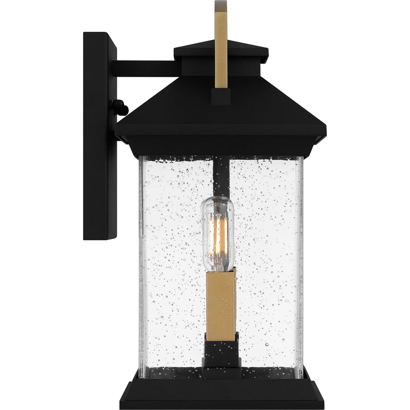 Quoizel Henderson 13in 2-Light Outdoor Wall Lantern | Modern Earth Black and Clear Seedy Glass | Front Door & Porch | Model HND8206EK