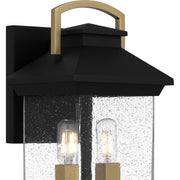Quoizel Henderson 13in 2-Light Outdoor Wall Lantern | Modern Earth Black and Clear Seedy Glass | Front Door & Porch | Model HND8206EK