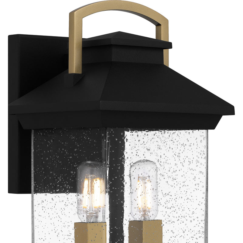 Quoizel Henderson 13in 2-Light Outdoor Wall Lantern | Modern Earth Black and Clear Seedy Glass | Front Door & Porch | Model HND8206EK