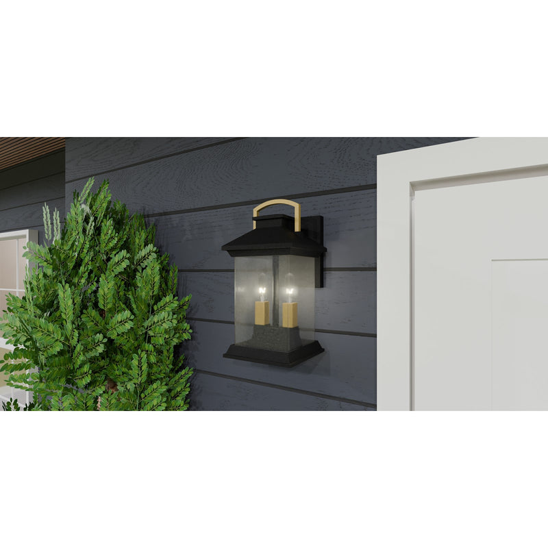 Quoizel Henderson 13in 2-Light Outdoor Wall Lantern | Modern Earth Black and Clear Seedy Glass | Front Door & Porch | Model HND8206EK