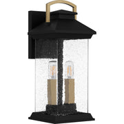 Quoizel Henderson 15in 2-Light Outdoor Wall Lantern | Modern Earth Black and Clear Seedy Glass | Front Door & Porch | Model HND8306EK