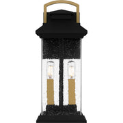 Quoizel Henderson 15in 2-Light Outdoor Wall Lantern | Modern Earth Black and Clear Seedy Glass | Front Door & Porch | Model HND8306EK