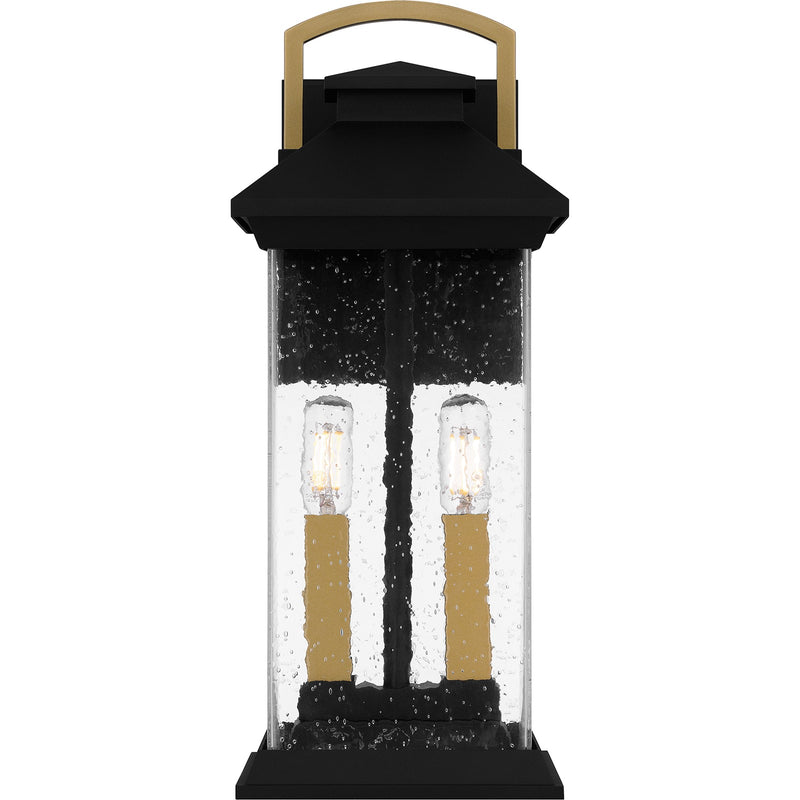 Quoizel Henderson 15in 2-Light Outdoor Wall Lantern | Modern Earth Black and Clear Seedy Glass | Front Door & Porch | Model HND8306EK