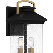 Quoizel Henderson 15in 2-Light Outdoor Wall Lantern | Modern Earth Black and Clear Seedy Glass | Front Door & Porch | Model HND8306EK