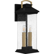 Quoizel Henderson 19in 2-Light Outdoor Wall Lantern | Modern Earth Black and Clear Seedy Glass | Front Door & Porch | Model HND8406EK