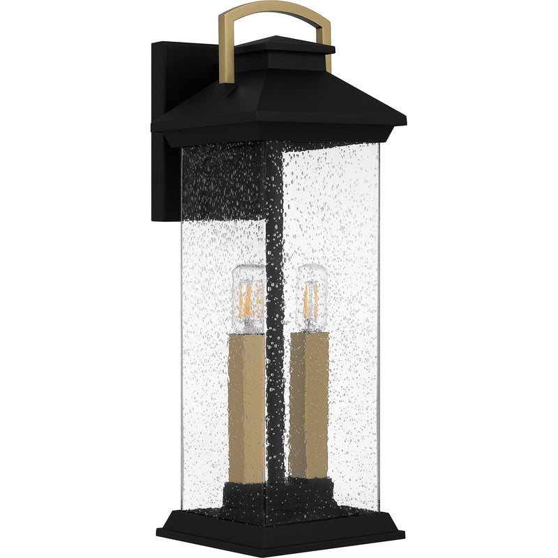 Quoizel Henderson 19in 2-Light Outdoor Wall Lantern | Modern Earth Black and Clear Seedy Glass | Front Door & Porch | Model HND8406EK