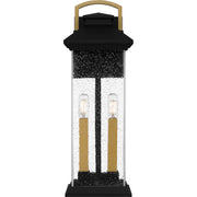 Quoizel Henderson 19in 2-Light Outdoor Wall Lantern | Modern Earth Black and Clear Seedy Glass | Front Door & Porch | Model HND8406EK