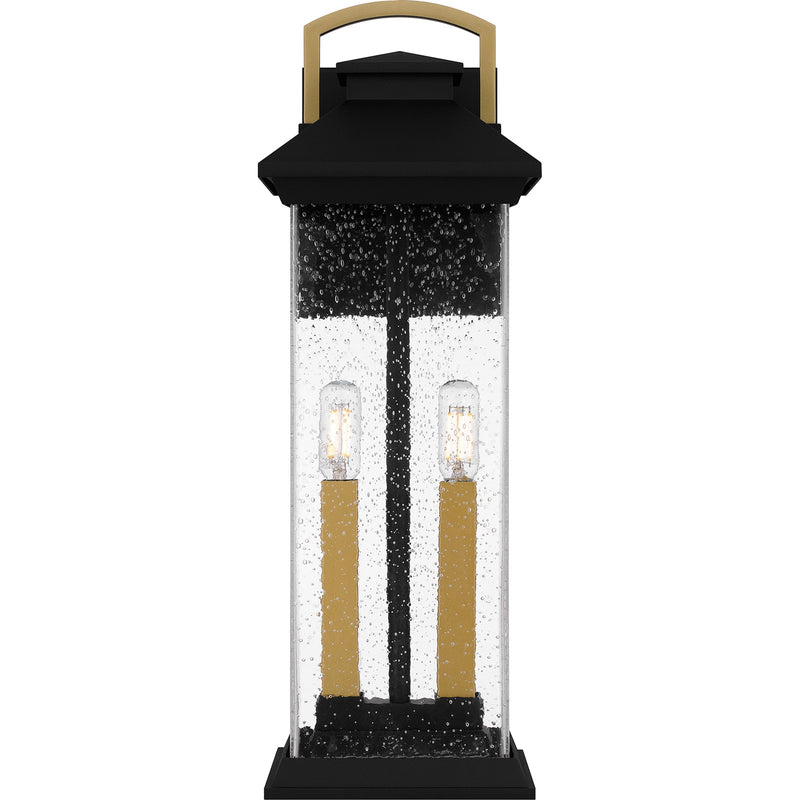 Quoizel Henderson 19in 2-Light Outdoor Wall Lantern | Modern Earth Black and Clear Seedy Glass | Front Door & Porch | Model HND8406EK