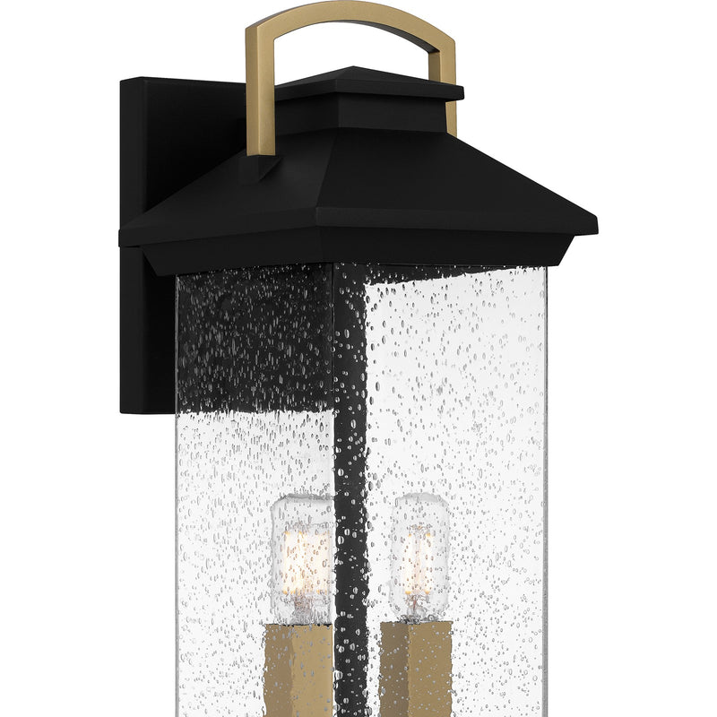 Quoizel Henderson 19in 2-Light Outdoor Wall Lantern | Modern Earth Black and Clear Seedy Glass | Front Door & Porch | Model HND8406EK