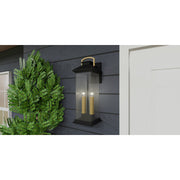 Quoizel Henderson 19in 2-Light Outdoor Wall Lantern | Modern Earth Black and Clear Seedy Glass | Front Door & Porch | Model HND8406EK