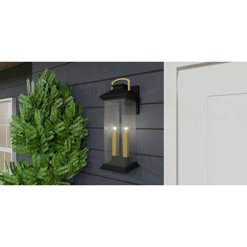 Quoizel Henderson 19in 2-Light Outdoor Wall Lantern | Modern Earth Black and Clear Seedy Glass | Front Door & Porch | Model HND8406EK