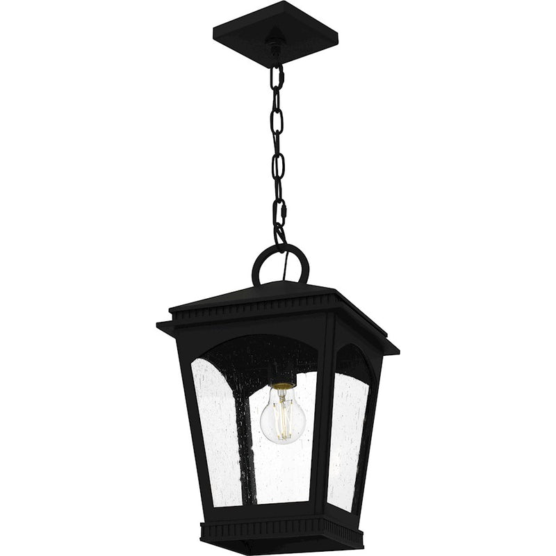 Quoizel Huck 1Light Mini Pendant, Earth Black/Clear Seedy Glass