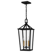 Quoizel Hull 10in 3-Light Mini Pendant | Traditional Matte Black and Clear Beveled Glass | Kitchen Island & Dining Room | Model HUL1509MBK