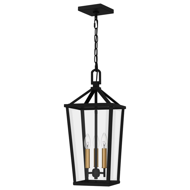 Quoizel Hull 10in 3-Light Mini Pendant | Traditional Matte Black and Clear Beveled Glass | Kitchen Island & Dining Room | Model HUL1509MBK