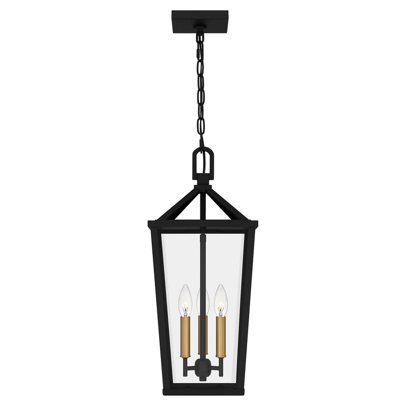 Quoizel Hull 10in 3-Light Mini Pendant | Traditional Matte Black and Clear Beveled Glass | Kitchen Island & Dining Room | Model HUL1509MBK