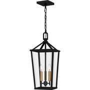 Quoizel Hull 10in 3-Light Outdoor Lantern | Traditional Matte Black and Clear Beveled Glass | Covered Patio & Entryway | Model HUL1909MBK