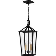 Quoizel Hull 10in 3-Light Outdoor Lantern | Traditional Matte Black and Clear Beveled Glass | Covered Patio & Entryway | Model HUL1909MBK