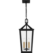 Quoizel Hull 10in 3-Light Outdoor Lantern | Traditional Matte Black and Clear Beveled Glass | Covered Patio & Entryway | Model HUL1909MBK