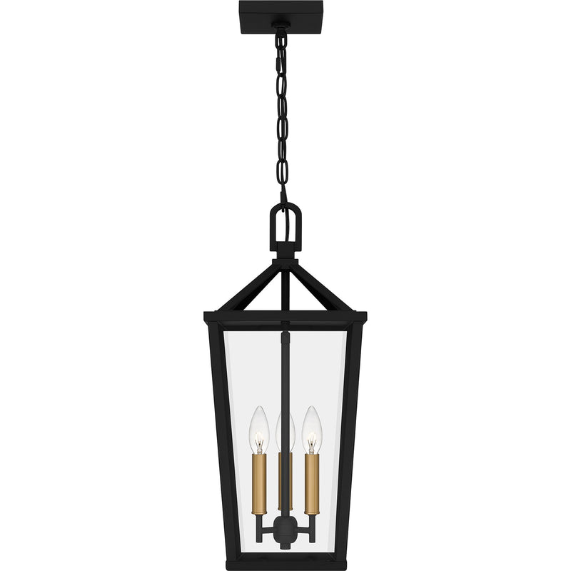 Quoizel Hull 10in 3-Light Outdoor Lantern | Traditional Matte Black and Clear Beveled Glass | Covered Patio & Entryway | Model HUL1909MBK