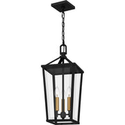 Quoizel Hull 10in 3-Light Outdoor Lantern | Traditional Matte Black and Clear Beveled Glass | Covered Patio & Entryway | Model HUL1909MBK