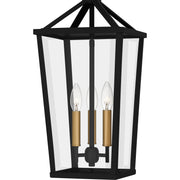 Quoizel Hull 10in 3-Light Outdoor Lantern | Traditional Matte Black and Clear Beveled Glass | Covered Patio & Entryway | Model HUL1909MBK