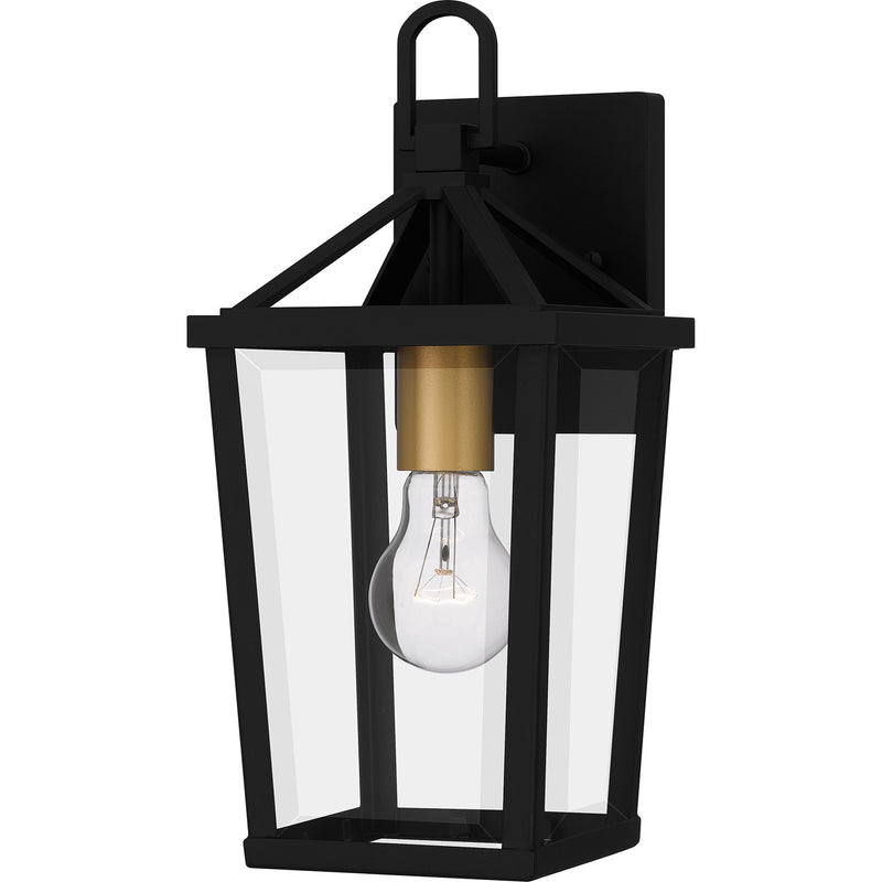 Quoizel Hull 7in 1-Light Outdoor Lantern | Traditional Matte Black and Clear Beveled Glass | Covered Patio & Entryway | Model HUL8406MBK