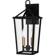 Quoizel Hull 9in 2-Light Outdoor Lantern | Traditional Matte Black and Clear Beveled Glass | Covered Patio & Entryway | Model HUL8407MBK