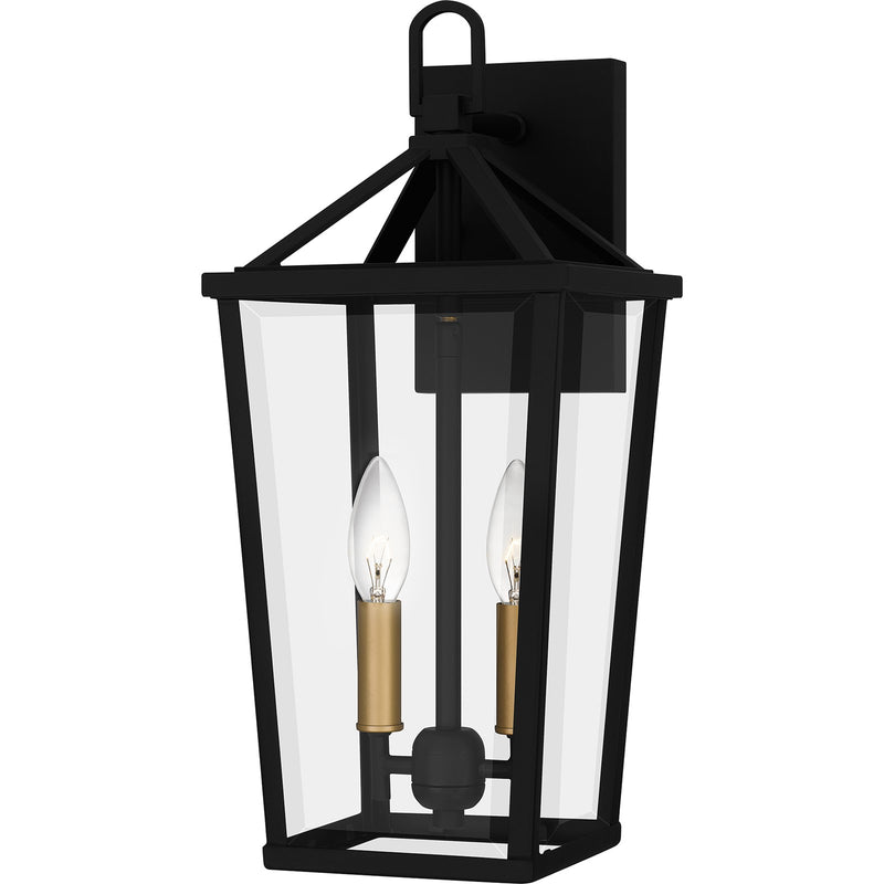 Quoizel Hull 9in 2-Light Outdoor Lantern | Traditional Matte Black and Clear Beveled Glass | Covered Patio & Entryway | Model HUL8407MBK