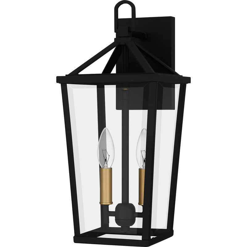 Quoizel Hull 9in 2-Light Outdoor Lantern | Traditional Matte Black and Clear Beveled Glass | Covered Patio & Entryway | Model HUL8407MBK
