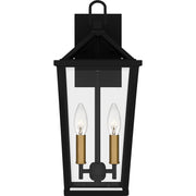 Quoizel Hull 9in 2-Light Outdoor Lantern | Traditional Matte Black and Clear Beveled Glass | Covered Patio & Entryway | Model HUL8407MBK