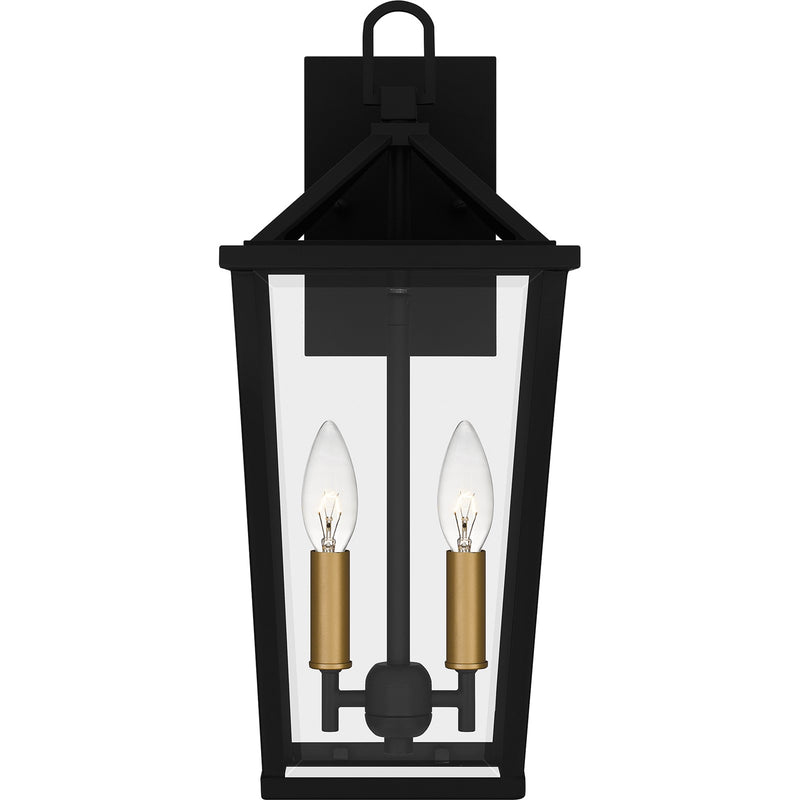 Quoizel Hull 9in 2-Light Outdoor Lantern | Traditional Matte Black and Clear Beveled Glass | Covered Patio & Entryway | Model HUL8407MBK