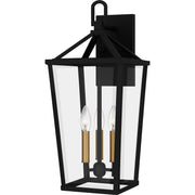 Quoizel Hull 22in 3-Light Outdoor Wall Lantern | Traditional Matte Black and Clear Beveled Glass | Front Porch & Entryway | Model HUL8409MBK