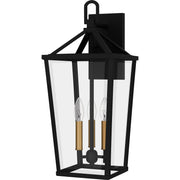 Quoizel Hull 22in 3-Light Outdoor Wall Lantern | Traditional Matte Black and Clear Beveled Glass | Front Porch & Entryway | Model HUL8409MBK