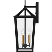Quoizel Hull 22in 3-Light Outdoor Wall Lantern | Traditional Matte Black and Clear Beveled Glass | Front Porch & Entryway | Model HUL8409MBK
