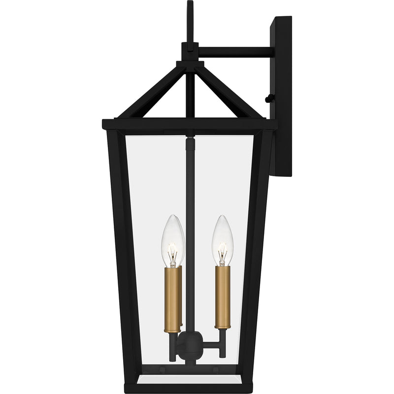 Quoizel Hull 22in 3-Light Outdoor Wall Lantern | Traditional Matte Black and Clear Beveled Glass | Front Porch & Entryway | Model HUL8409MBK
