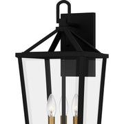 Quoizel Hull 22in 3-Light Outdoor Wall Lantern | Traditional Matte Black and Clear Beveled Glass | Front Porch & Entryway | Model HUL8409MBK