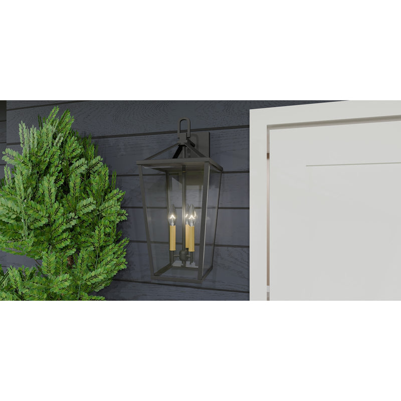 Quoizel Hull 22in 3-Light Outdoor Wall Lantern | Traditional Matte Black and Clear Beveled Glass | Front Porch & Entryway | Model HUL8409MBK
