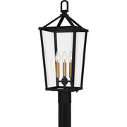 Quoizel Hull 25in 3-Light Outdoor Wall Lantern | Traditional Matte Black and Clear Beveled Glass | Front Porch & Entryway | Model HUL9009MBK