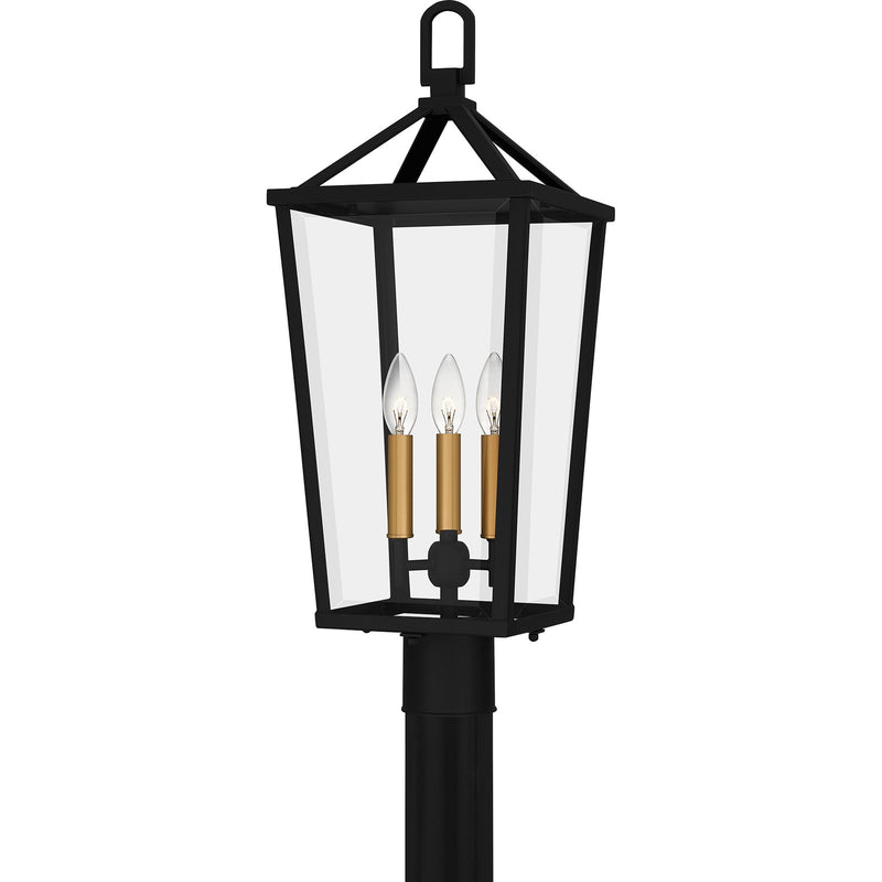 Quoizel Hull 25in 3-Light Outdoor Wall Lantern | Traditional Matte Black and Clear Beveled Glass | Front Porch & Entryway | Model HUL9009MBK